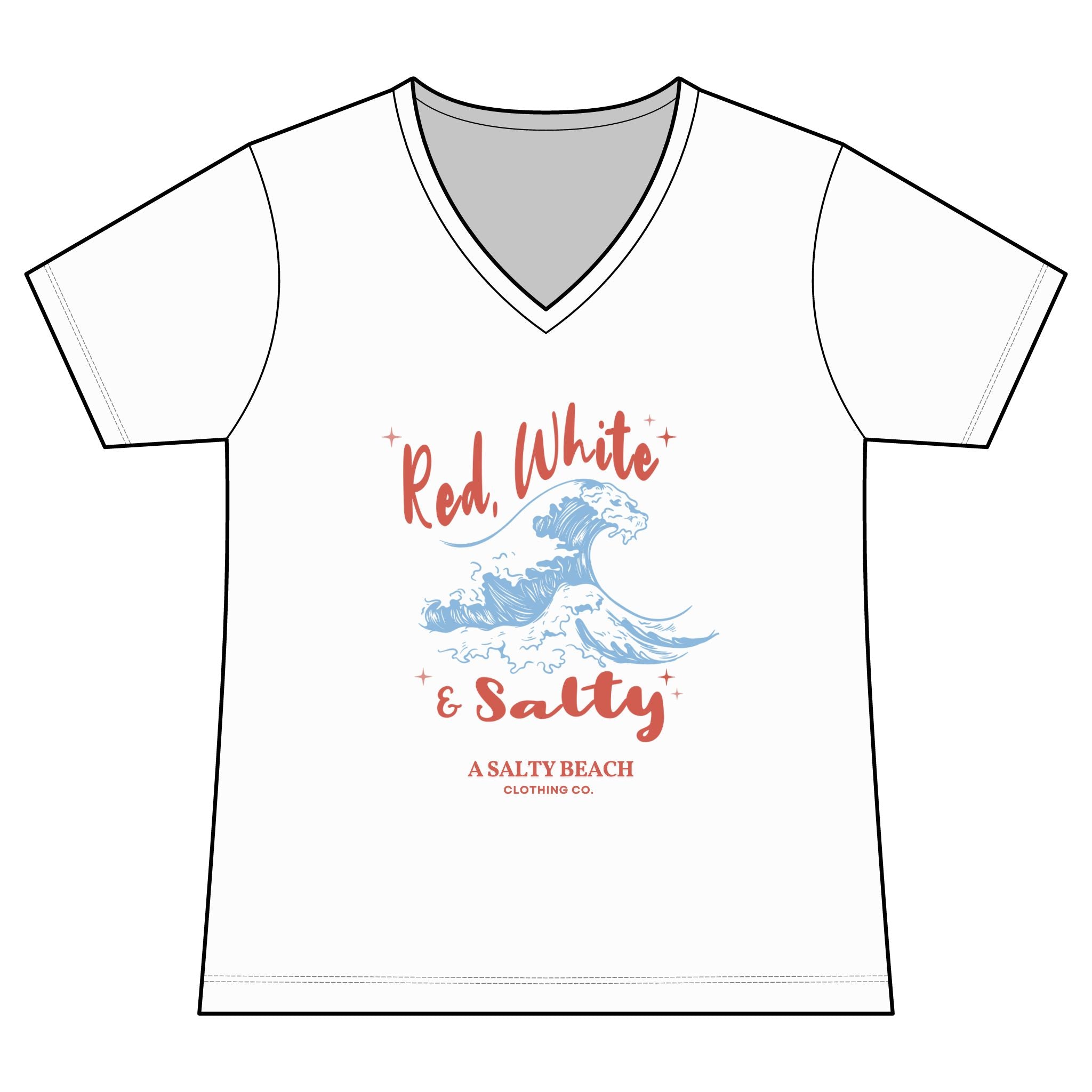 Red, White, & Salty Wave V-Neck Tee