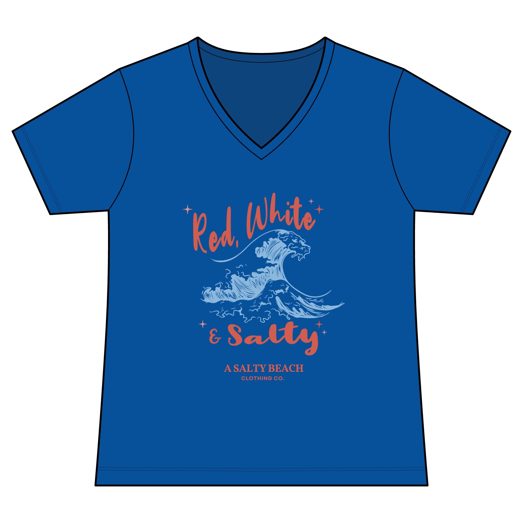 Red, White, & Salty Wave V-Neck Tee