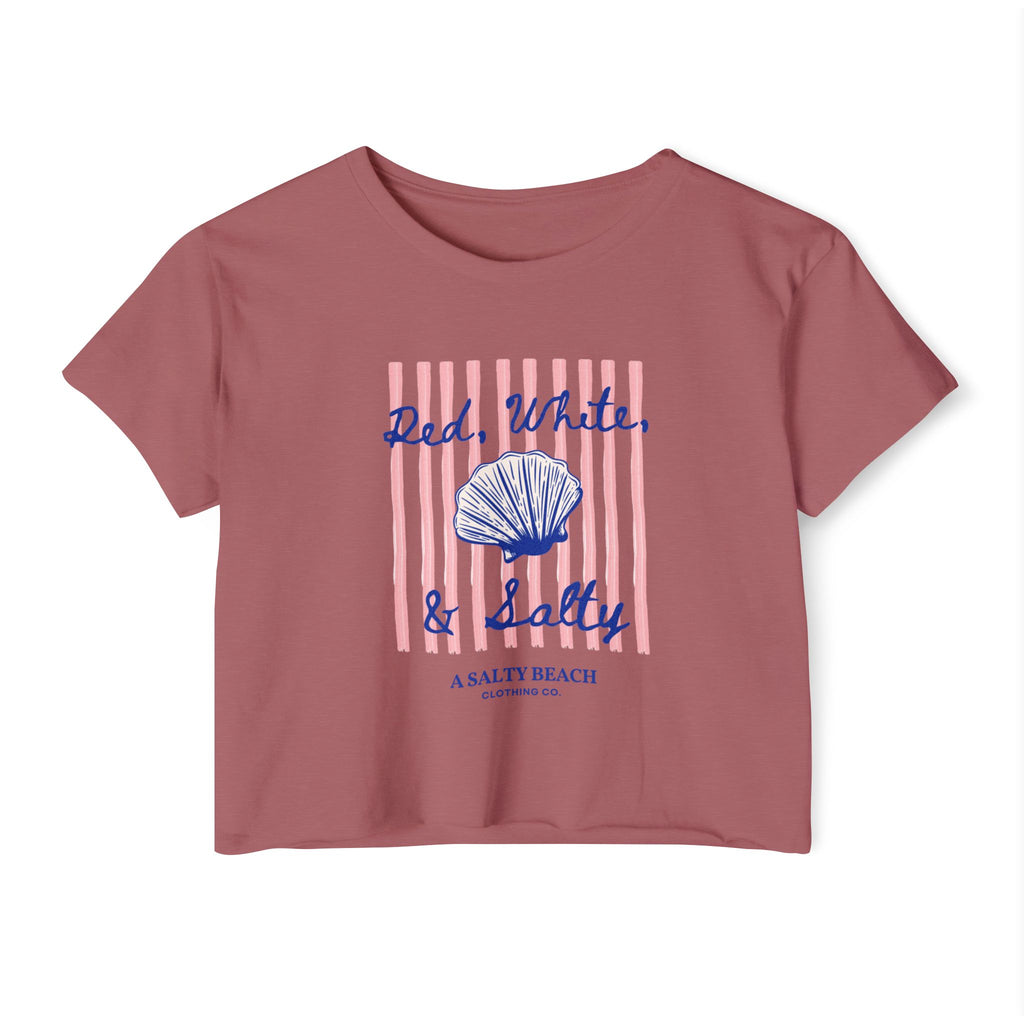 Red, White, & Salty Seashell Crop Tee