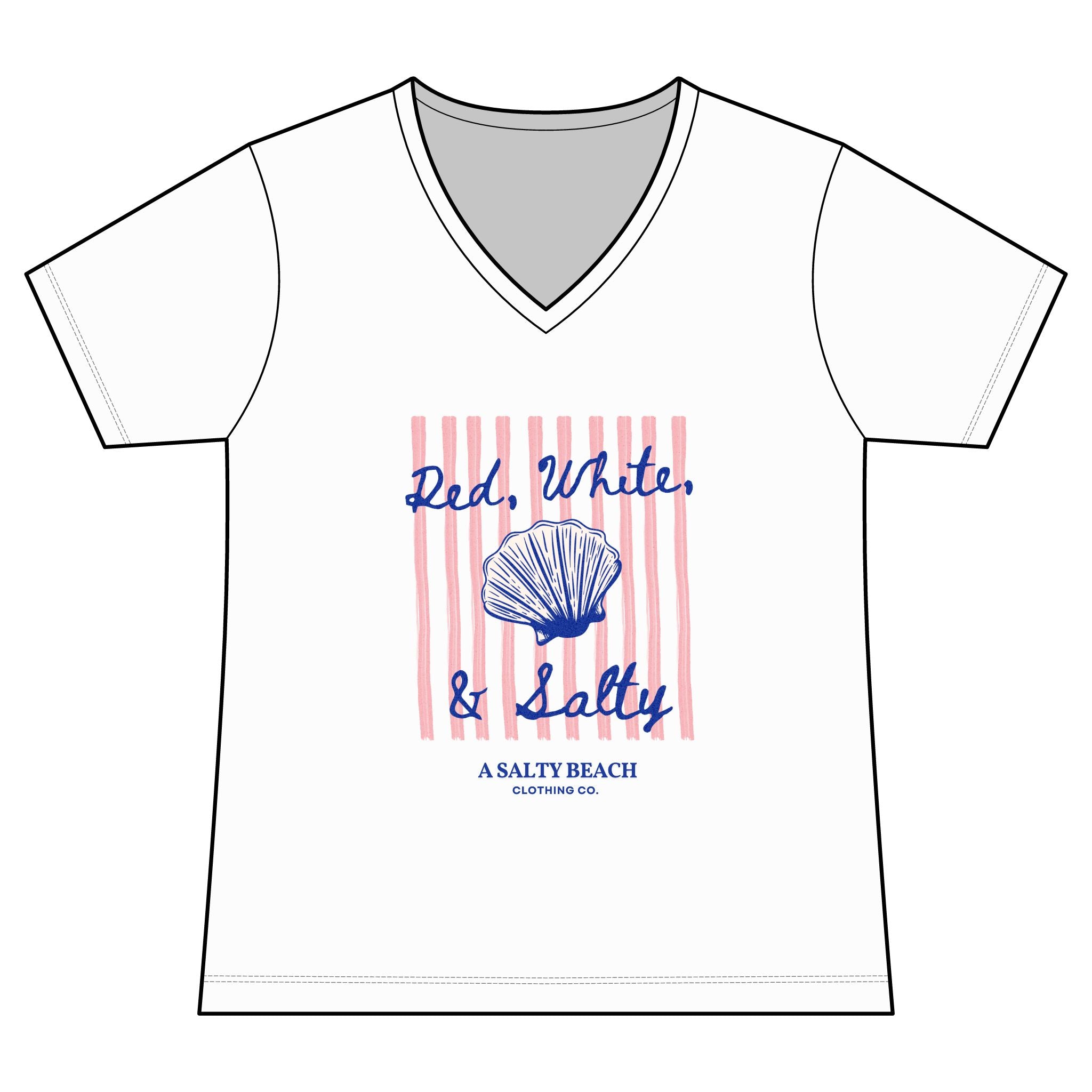 Red, White, & Salty Seashell V-Neck Tee