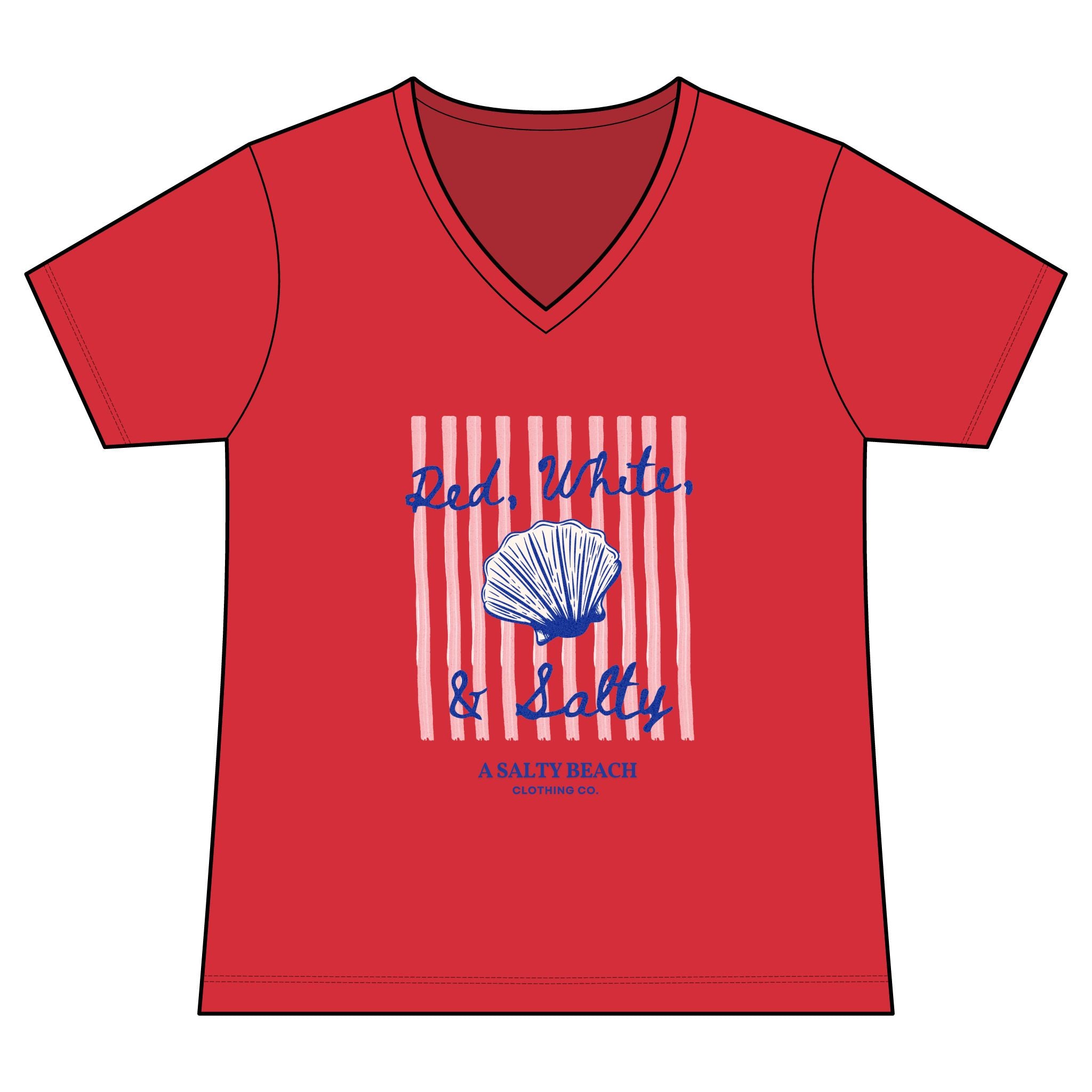 Red, White, & Salty Seashell V-Neck Tee