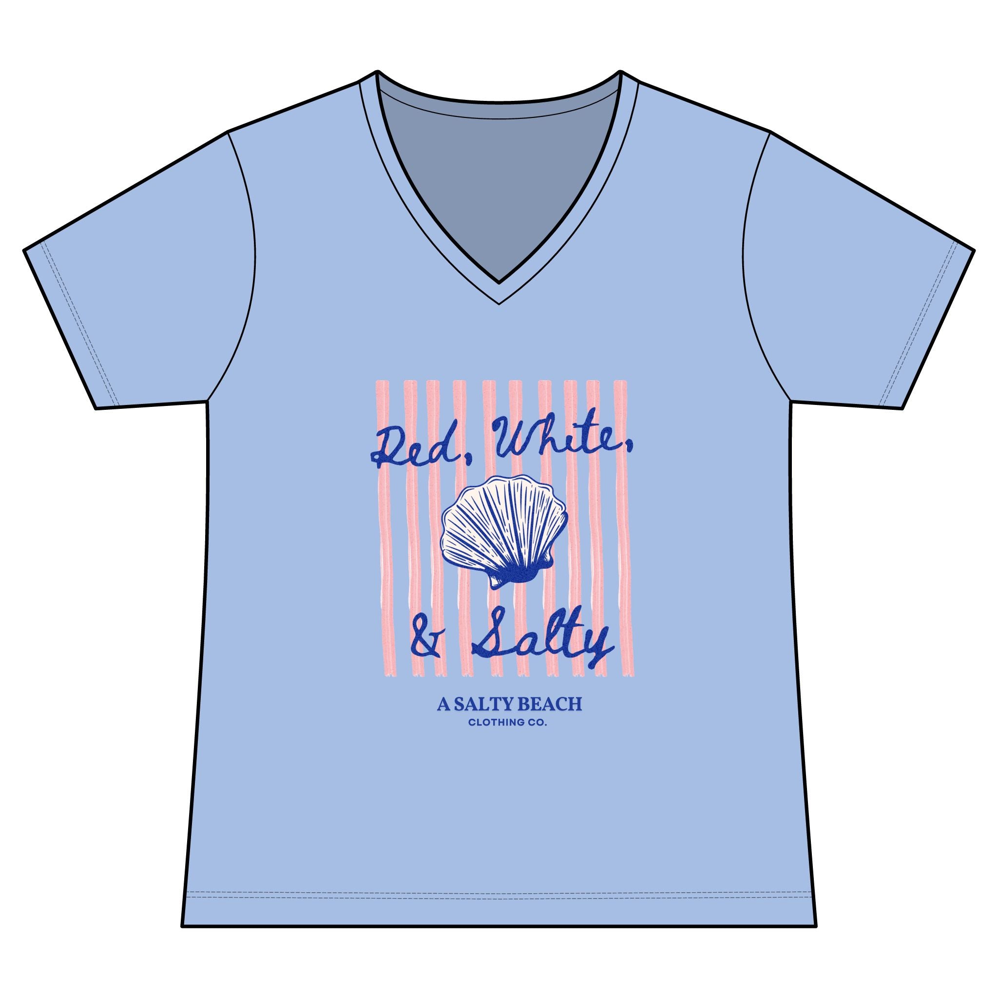 Red, White, & Salty Seashell V-Neck Tee