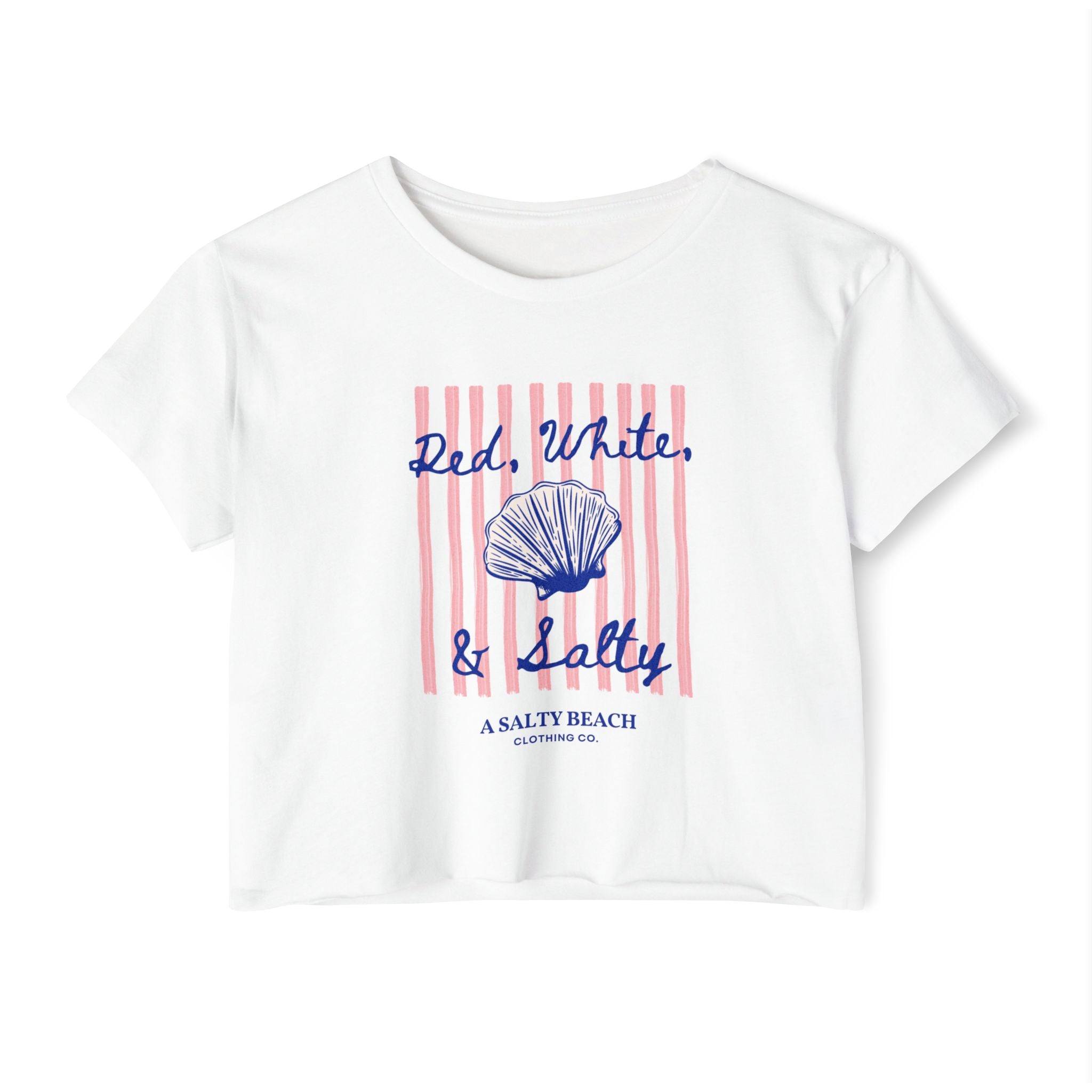 Red, White, & Salty Seashell Crop Tee