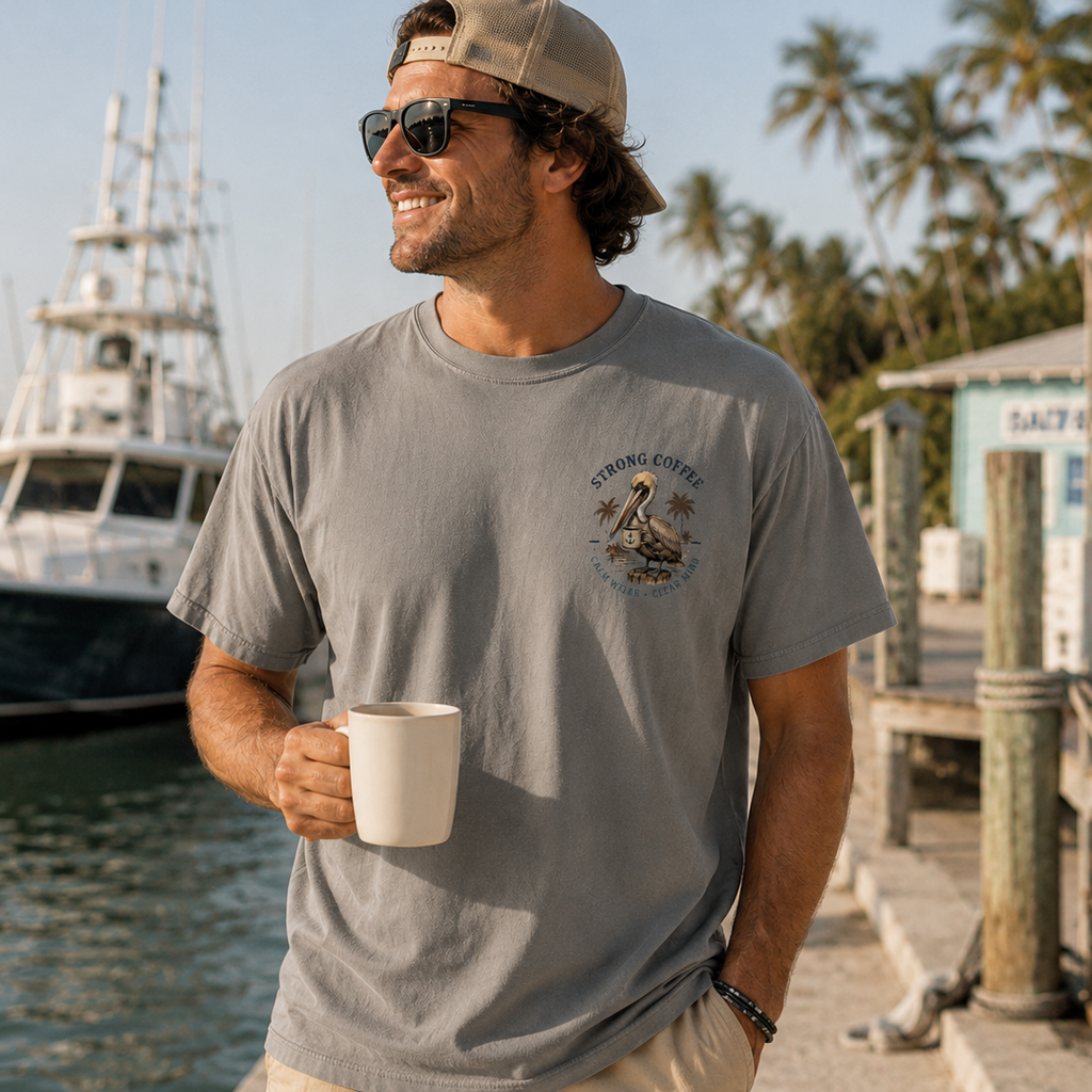 Men's Strong Coffee, Clear Mind Pelican Tee