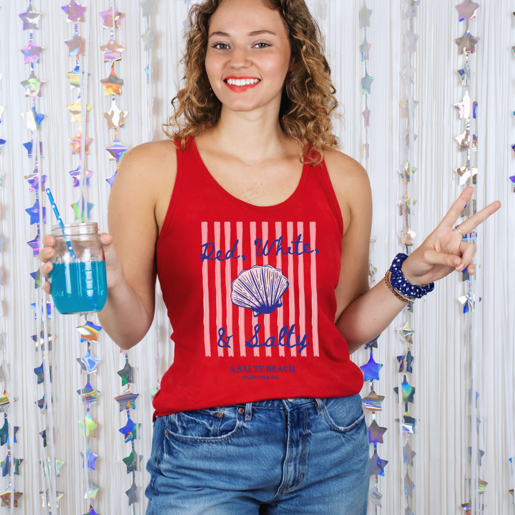 Red, White, & Salty Seashell Racerback Tank